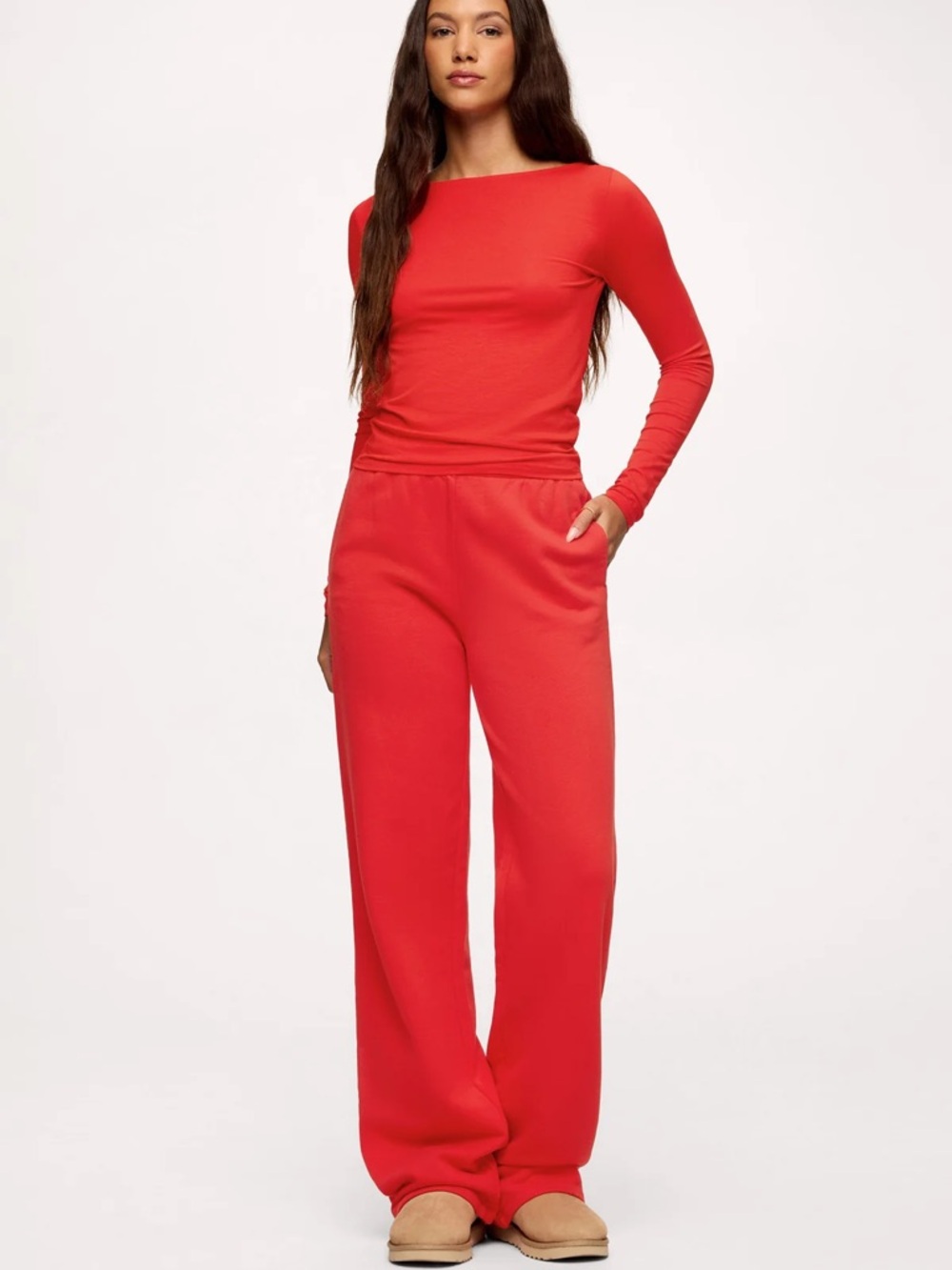 NWOT Nuuds Core Fleece Wide Leg Sweatpants in Chili Red Medium